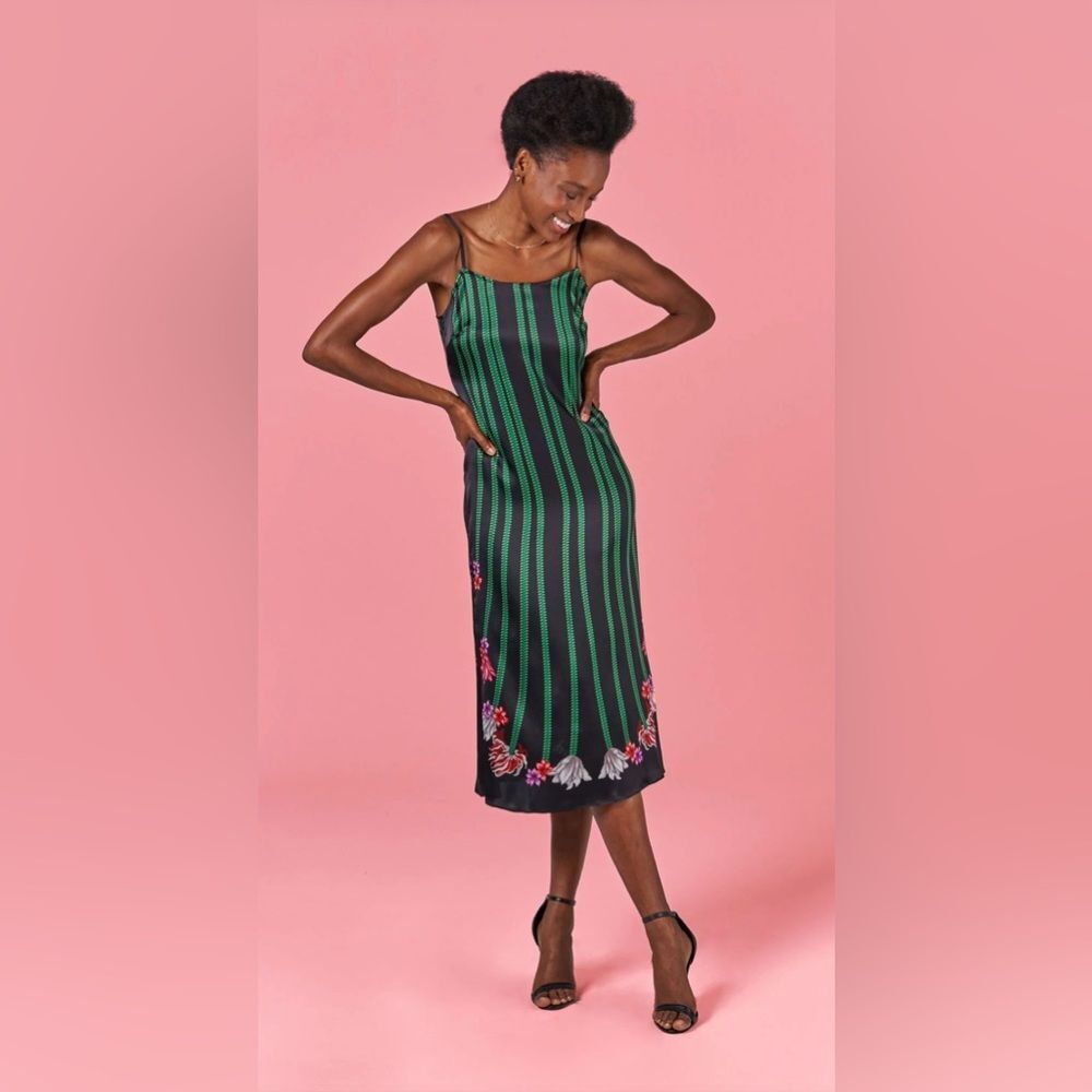 Tucker Stevie Silk Slip Dress black and green floral size S